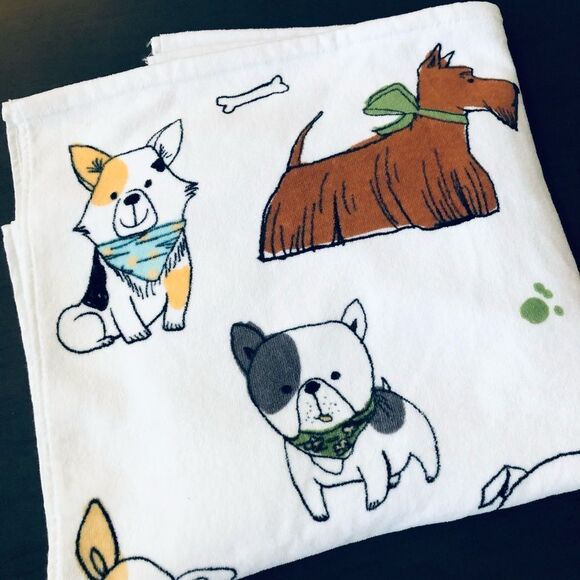 Cute Whimsical Dog Cartoon Print 2-pc Cotton Bath Towels Set - Picture 4 of 5